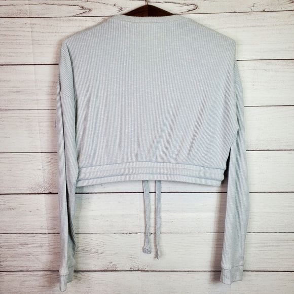Gymshark Cropped Pullover Sweatshirt Top Women's Size M Gray Ribbed Long… - Picture 5 of 8